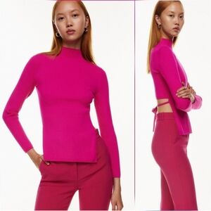 Aritzia Babaton Sculpt Knit Mockneck Tie Back Longsleeve Sweater Pink SZ Large